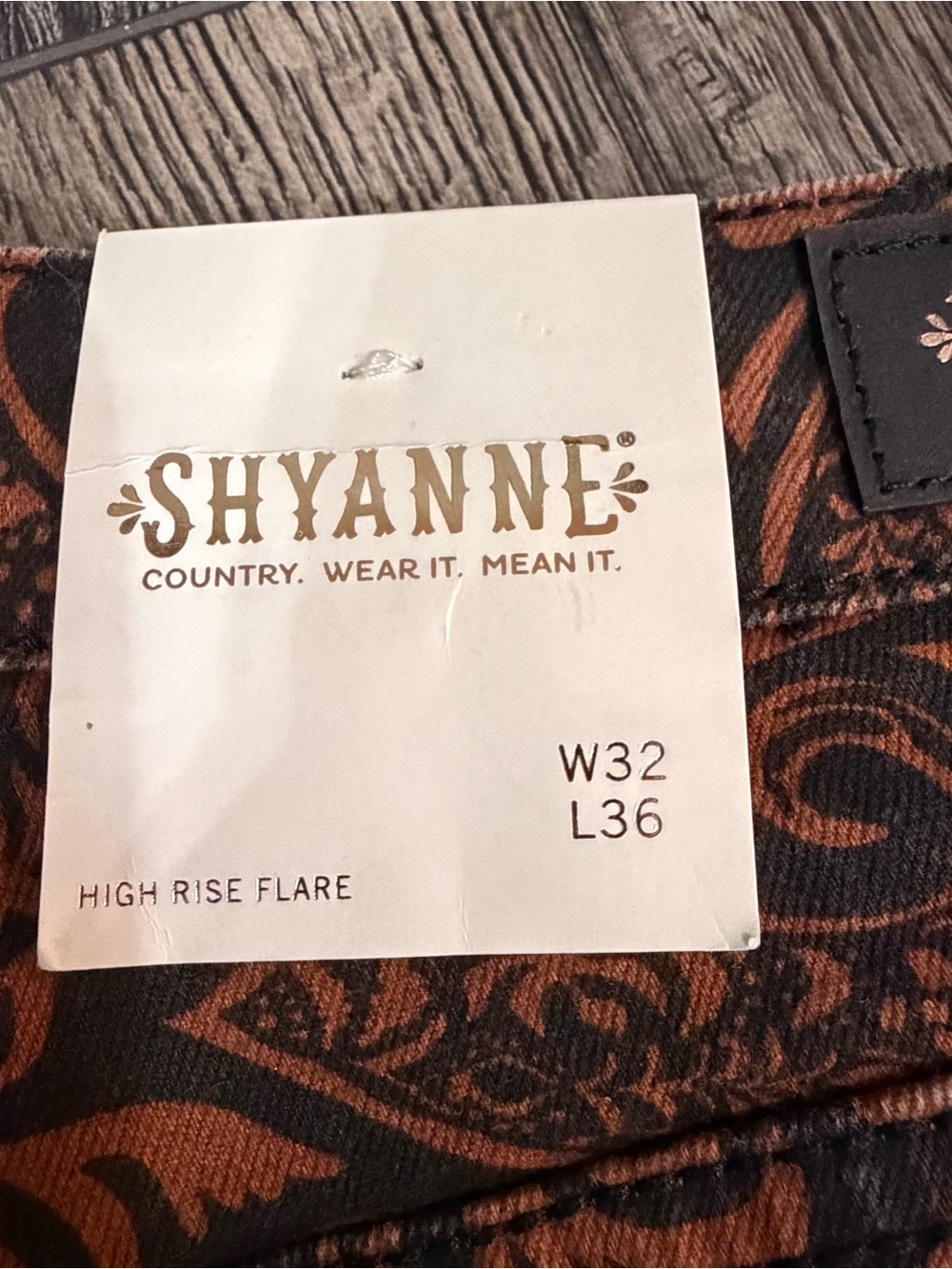 Shyanne Paisley High Rise Flare Western Jeans Brown Black W32 L36 Boho Cowgirl - Picture 10 of 16